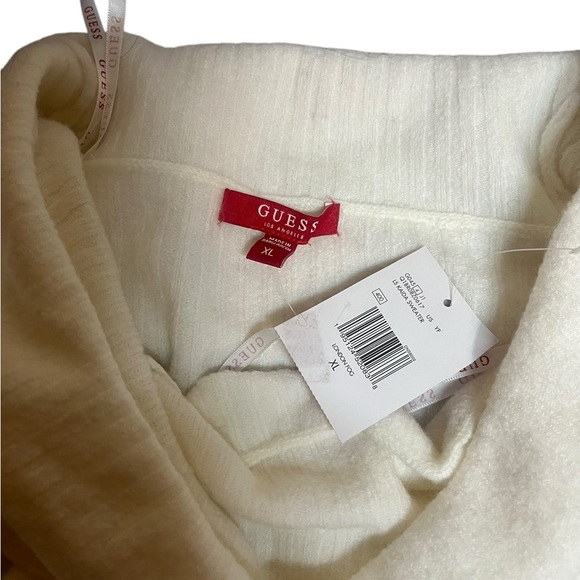 Guess KAIDA Off-Shoulder Ribbed Sweater in White Size XL - Picture 4 of 5